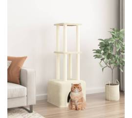 Ansamblu de pisici cu stâlpi din funie de sisal, crem, 133,5 cm