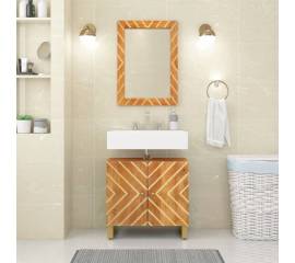 Oglindă de baie, maro, 50x70x3 cm, lemn masiv mango și sticlă