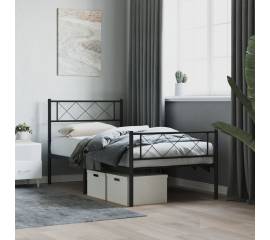 Cadru pat metalic cu tăblii de cap/picioare, negru, 80x200 cm