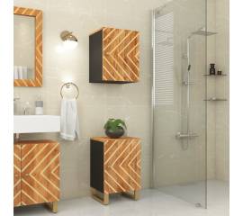 Dulap de perete de baie, maro și negru, lemn masiv mango
