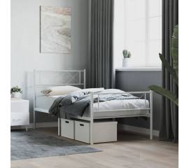 Cadru de pat metalic cu tăblie de cap/picioare, alb, 107x203 cm