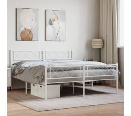 Cadru de pat metalic cu tăblie, alb, 150x200 cm