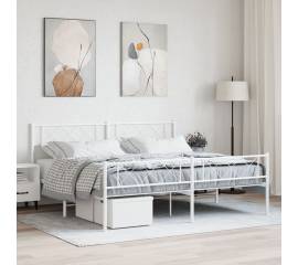 Cadru de pat metalic cu tăblie de cap/picioare, alb, 180x200 cm