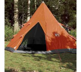 Cort camping 4 persoane gri/portocaliu 367x367x259cm tafta 185t
