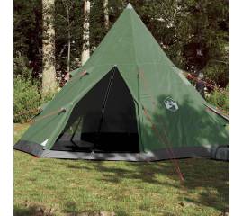 Cort de camping 4 persoane, verde, 367x367x259 cm, tafta 185t