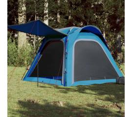 Cort de camping 4 persoane albastru, 240x221x160 cm, tafta 185t