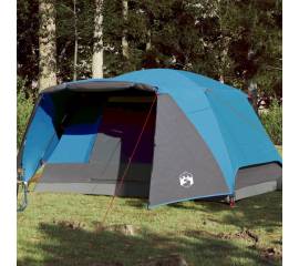 Cort de camping 6 persoane albastru, 412x370x190 cm, tafta 190t