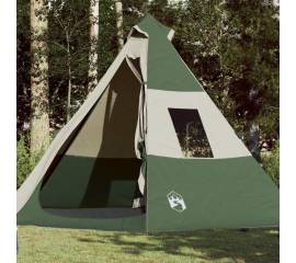 Cort de camping 7 persoane, verde, 350x350x280 cm, tafta 185t