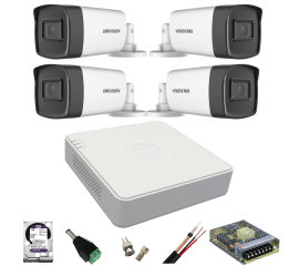 Kit de supraveghere hikvision cu 4 camere de 2 megapixeli, infrarosu 40m, dvr cu 4 canale și accesorii incluse