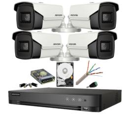Kit supraveghere 8mp (4k) hikvision 4 camere ir 80m lentilă 3.6mm dvr acusense 4 canale smart playback hdd 2 tb accesorii