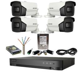 Sistem supraveghere hikvision 4 camere 4in1 8 megapixeli ir 80m lentilă 3.6mm dvr acusense 8 mp hard disk 1 tb, accesorii