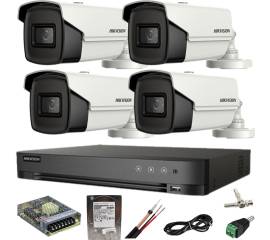Sistem supraveghere hikvision 4 camere 8mp ir 80m dvr 4k acusense cu accesorii incluse si hdd 1tb