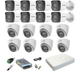 Sistem supraveghere mixt 16 camere hikvision 2mp dual light dvr 4mp cu accesorii incluse