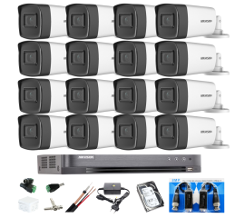 Kit complet 16 camere supraveghere exterior 5mp turbo hd hikvision 40 m ir, accesorii +hard 4tb