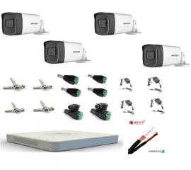 Kit complet 4 camere supraveghere exterior full hd hikvision 1080p 80 m ir
