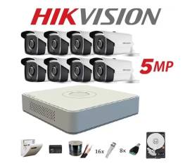 Kit complet 8 camere supraveghere exterior 5mp turbohd hikvision 40 m ir, accesorii+hard 2tb