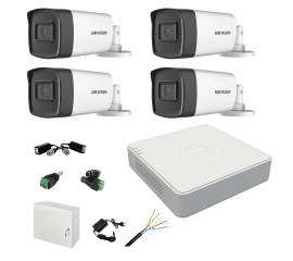 Kit complet profesional 4 camere supraveghere exterior 5mp turbohd hikvision ir 40m dvr 4 canale accesorii incluse