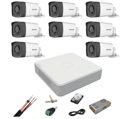 Kit complet supraveghere 5 mp hikvision turbo hd 8 camere, ir 40 m, hdd 2tb, 200 m cablu