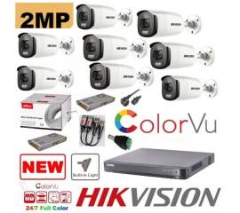 Kit supraveghere 8 camere profesional hikvision 2mp color vu cu ir 40m (color noapte ) , accesorii incluse