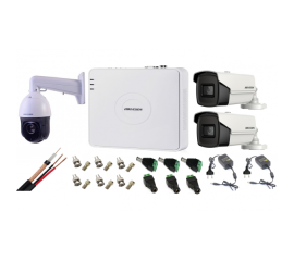 Kit supraveghere hikvision 3 camere 1 speed dome turbohd 2mp ir 100m zoom 25x 2 camere 5mp ir 40m dvr 4 canale full accesorii