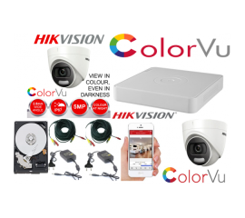 Kit supraveghere profesional hikvision color vu 2 camere 5mp ir20m dvr 4 canale full accesorii cu hdd