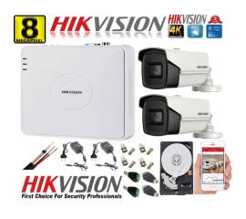 Kit supraveghere ultraprofesional hikvision 2 camere 8mp 4k ir 80m dvr 4 canale accesorii incluse si hdd