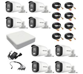 Kit supraveghere video hikvision 8 camere colorvu 2mp, lumina alba 20m, dvr 8 canale 4 mp lite, accesorii
