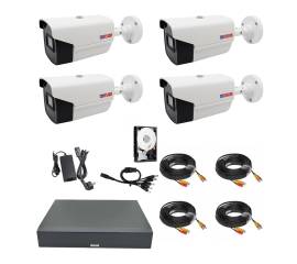 Sistem complet 4 camere supraveghere exterior full hd ir 40m oem hikvision, dvr 4 canale, accesorii si hdd