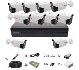 Sistem de supraveghere video 10 camere rovision oem hikvision 2mp, full hd, ir40m, dvr pentabrid 16 canale, accesorii montaj si hard disk