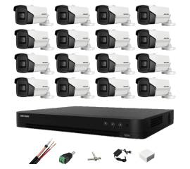 Sistem de supraveghere video 16 camere hikvision 4 in 1, 8mp, lentila 3.6mm, ir 80m, dvr 16 canale 4k, accesorii