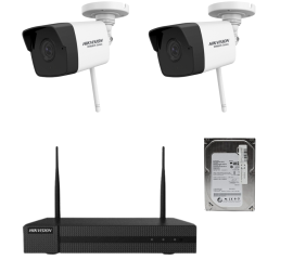 Sistem supraveghere 2 camere hikvision hiwatch wireless 2mp, 30m ir, lentila 2.8mm, nvr 4 canale hdd inclus
