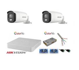 Sistem supraveghere hikvision 2 camere 5mp ultra hd color vu full time color noaptea dvr 4 canale