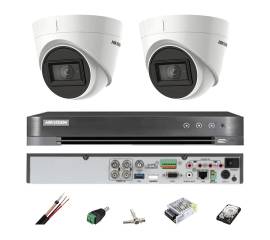 Sistem supraveghere hikvision 2 camere interior 4 in 1, 8mp, lentila 2.8, ir 60m, dvr 4 canale, accesorii, hard disk