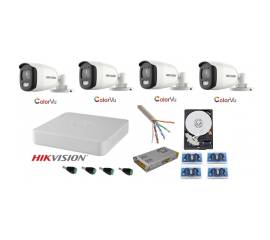 Sistem supraveghere hikvision 4 camere 5mp ultra hd color vu full time ( color noaptea ) cu accesorii