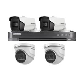 Sistem supraveghere hikvision mixt, 2 camere interior 8mp 4 in 1, ir 30m, 2 camere exterior 4 in 1 8mp ir80m, dvr 4 canale 4k 8mp