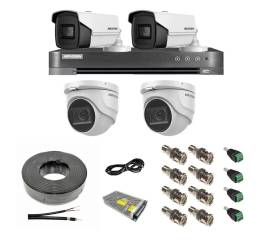 Sistem supraveghere mixt 4 camere: 2 dome 8mp ir 30m, 2 bullet 4 in 1 8mp ir 80m, dvr 4 canale 4k 8mp, accesorii