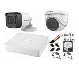 Sistem supraveghere mixt audio-video hikvision 2 camere turbo hd 2mp dvr 4 canale, hdd 500 gb