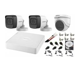 Sistem supraveghere mixt audio-video hikvision 3 camere turbo hd 2mp dvr 4 canale, hdd 500gb