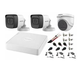 Sistem supraveghere mixt audio-video hikvision 3 camere turbo hd 2mp dvr 4 canale