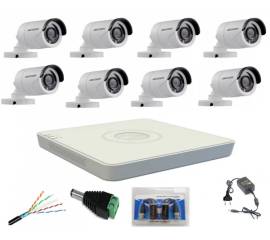 Sistem supraveghere profesional hikvision cu 8 camere video de 2mp full hd ir 20m, accesorii montaj incluse
