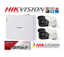 Sistem supraveghere ultraprofesional hikvision 2 camere 8mp 4k 80 ir dvr 4 canale