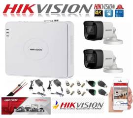Sistem supraveghere ultraprofesional hikvision 2 camere 8mp 4k dvr 4 canale accesorii incluse