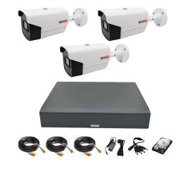 Sistem supraveghere video, 3 camere exterior 2 mp, ir 40m, dvr 4 canale, accesorii full, hdd 500 gb