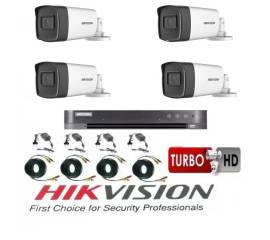 Sistem supraveghere video hikvision 4 camere 2mp turbo hd, ir80m si ir40m, dvr hikvision, hard 500gb, full accesorii