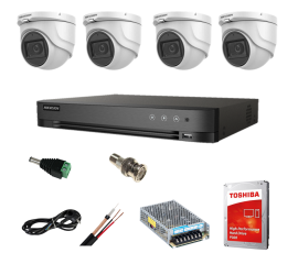 Sistem supraveghere video interior complet hikvision 4 camere turbo hd 5 mp 20 m ir accesorii incluse, cadou hdd 1tb