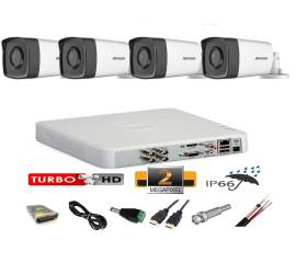 Sistem supraveghere video profesional exterior 4 camere 2mp hikvision turbo hd  40m ir  full accesorii  accesorii, internet