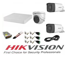 Sistem supraveghere video profesional hikvision 3 camere 5mp 2 exterior turbo hd ir 40 m si 1 interior ir 20m dvr 4 canale cu full accesorii