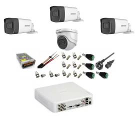 Sistem supraveghere video profesional hikvision 4 camere 5mp 3 exterior turbo hd ir 40m 1 interior ir 20m dvr turbohd 4 canale cu full accesorii