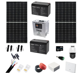 Kit complet fotovoltaic monocristalin, acumulatori 12v 100ah, invertor 1800w + cadou camera de supraveghere ip, color noaptea 30m, lentila 2.8mm si router 4g