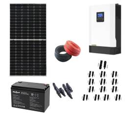 Kit sistem fotovoltaic off-grid 5.5kw pro cu 14 panouri monocristaline double glasses 375w, tier 1, clasa a, cu 8 acumulatori 12v 100 ah rebel invertor hybrid